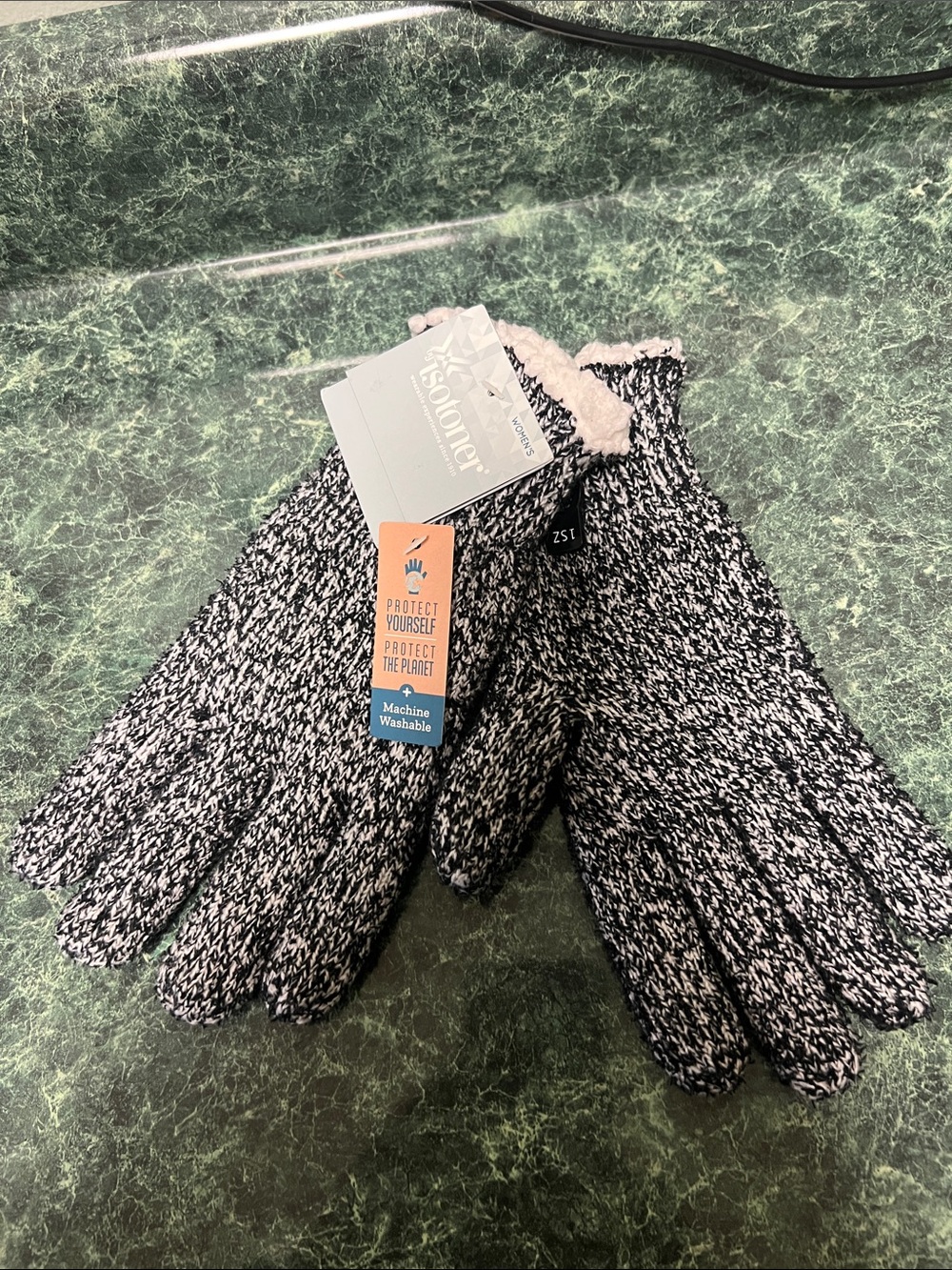 isotoner Black and White Marled Knit Gloves
